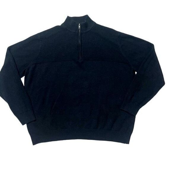 Daniel Hechter 1/4 Zip Knit Sweater Mens XXL Black Pullover 100% Cotton - Picture 1 of 8